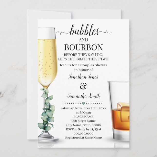 Bubbles & Bourbon before I do shower greenery Invi Invitation (Front)