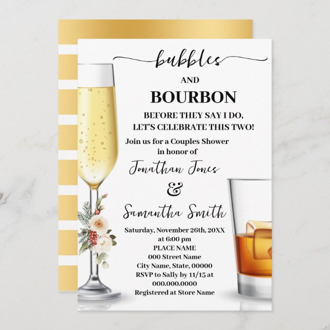 Bubbles & Bourbon Before I do Winter Shower Invitation (Front/Back)