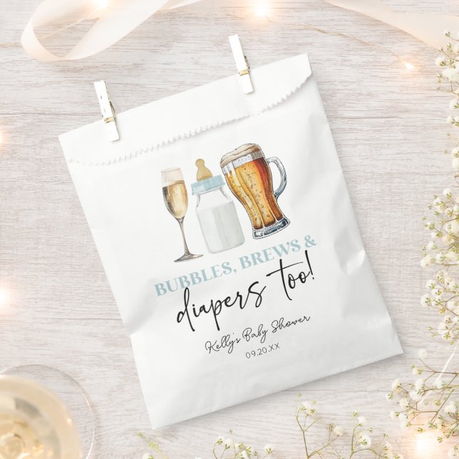 Bubbles Brews and Diapers Too! Baby Shower Favour Bag (Clipped)