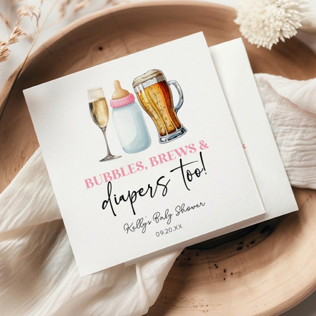 Bubbles Brews and Diapers Too! Baby Shower Napkin (Creator Uploaded)