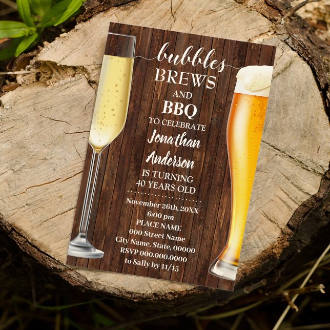 Bubbles Brews & BBQ Western Adults Birthday Invitation (Creator Uploaded)