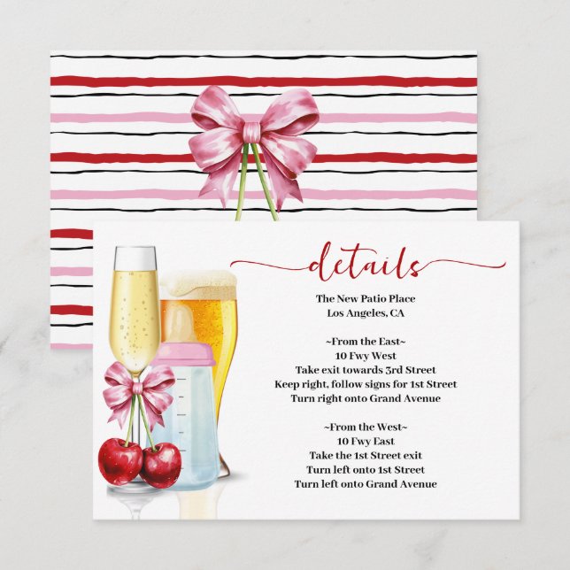 Bubbles & Brews Before Baby Due Cherry Baby Shower Enclosure Card (Front/Back)