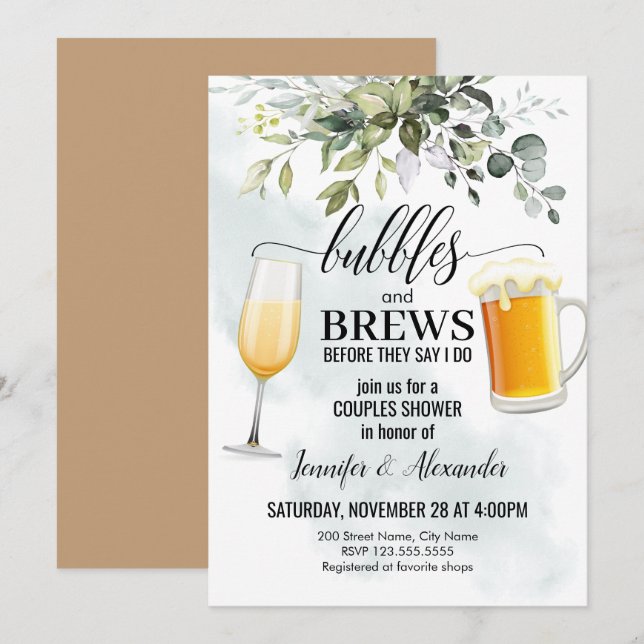 Bubbles & Brews Couples Shower Invitation (Front/Back)
