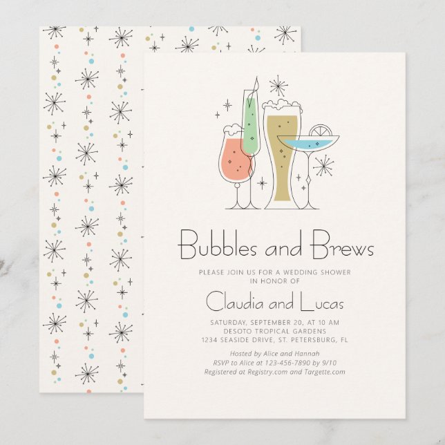 Bubbles Brews Couples Wedding Shower Invitation (Front/Back)