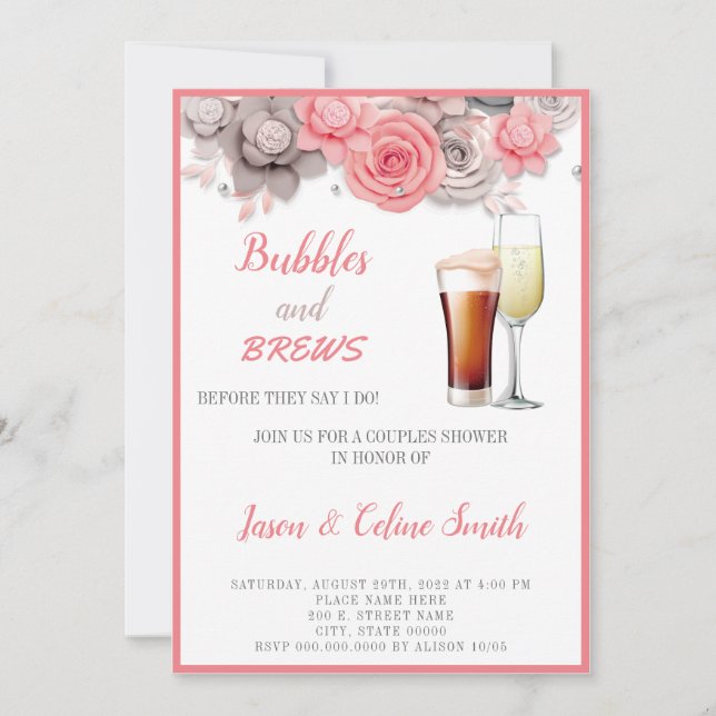 Bubbles & Brews Couples Wedding Shower Invitation (Front)