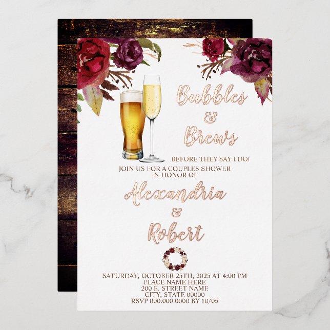 Bubbles & Brews Couples Wedding Shower Rose Gold (Front/Back)
