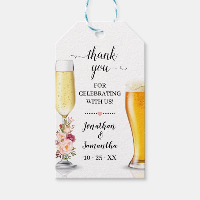 bubbles &  brews favour tag pink bridal shower (Front)