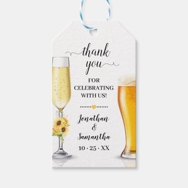bubbles &  brews favour tag sunflower bridal showe (Front)