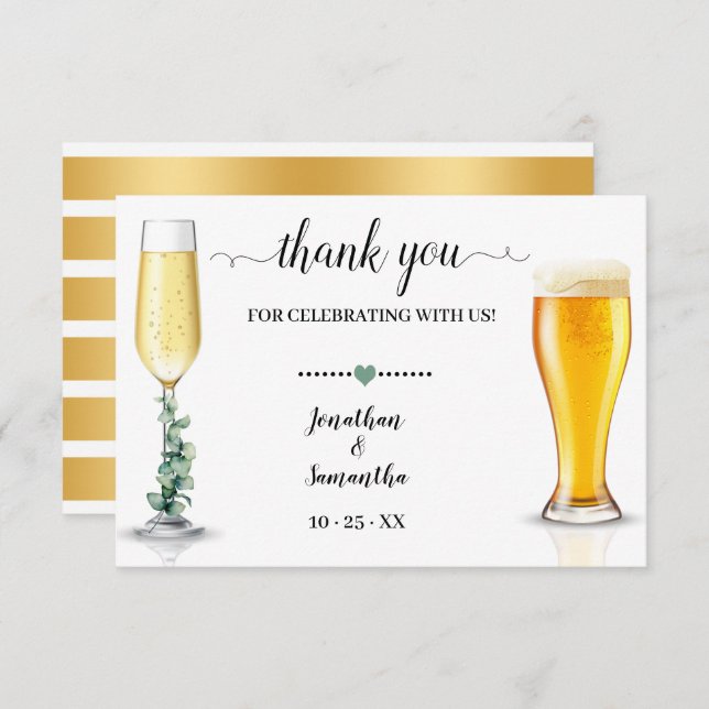 Bubbles & Brews Shower Wedding Flat Thank You Card (Front/Back)