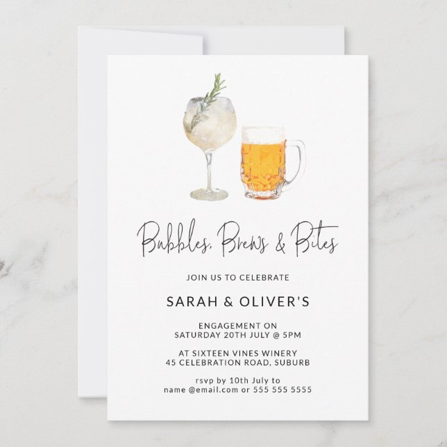 Bubbles & Brews Vin Fiançailles Invitation (Devant)