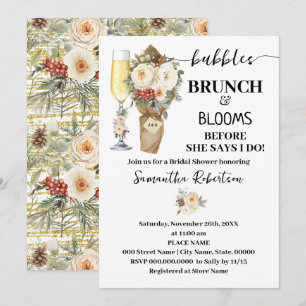 Bubbles Brunch & Bloom Bridal Shower Winter Floral Invitation