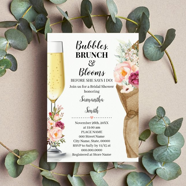 Bubbles Brunch & Blooms before I do Bridal Shower  Invitation (Creator Uploaded)
