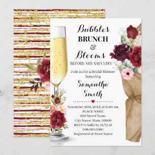 Bubbles Brunch & Blooms Marsala Bridal Shower Invi Invitation