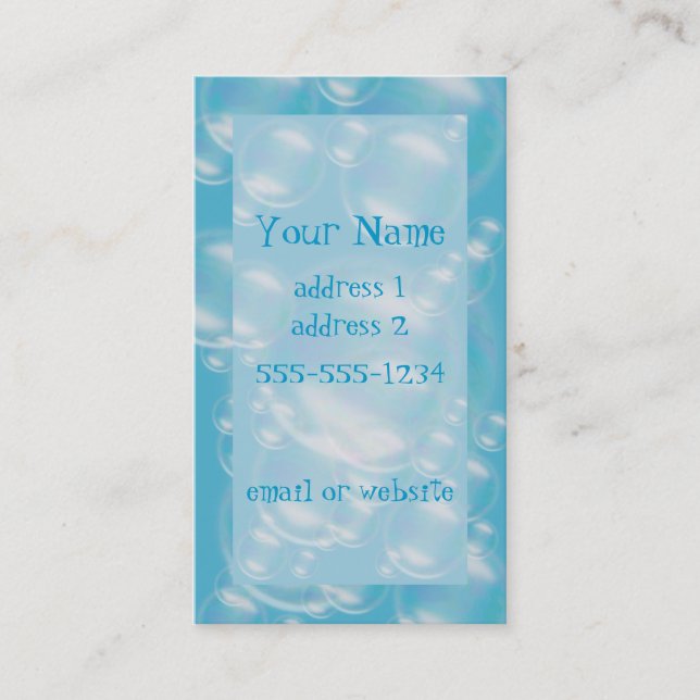 bubbles, bubbles and more bubbles business card (Front)