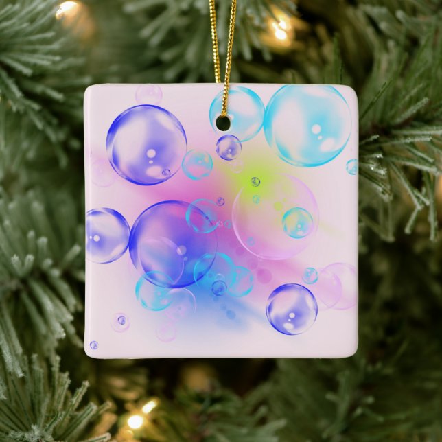 BUBBLES - Colourful Abstract Image of Fractal Art  Ceramic Ornament (Tree)