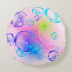 BUBBLES - Colourful Abstract Image of Fractal Art Round Pillow