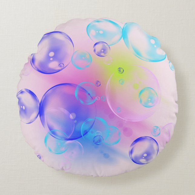 BUBBLES - Colourful Abstract Image of Fractal Art  Round Pillow (Front)