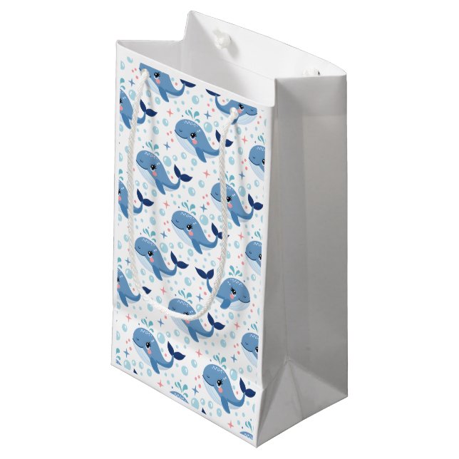 Bubbles & Fins Children's Birthday Whale Small Gift Bag (Front Angled)