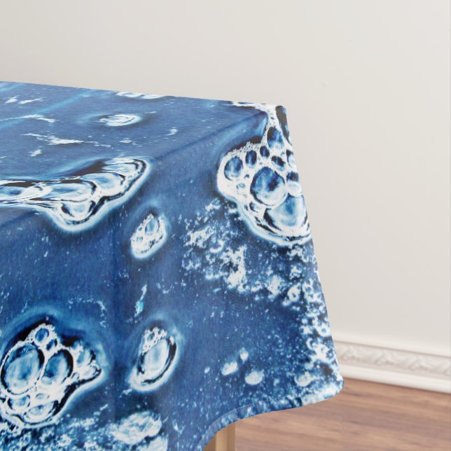 Bubbles Ice Water Blue Abstract Tablecloth (In Situ)