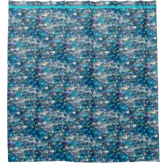 Bubbles in the Bathroom Shower Curtain Aqua Blue (Front)