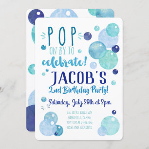 Bubbles Invitation bulle fête d'anniversaire Blue 
