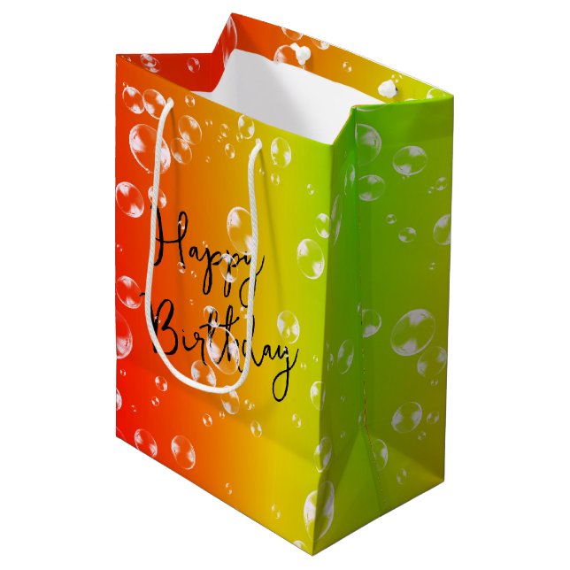 Bubbles On Orange, Yellow and Lime Gradient Medium Gift Bag (Front Angled)
