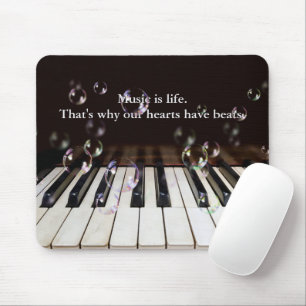 Bubbles on Piano Keyboard with Quote Paperweight Mouse Pad