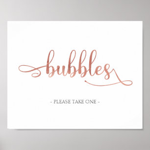 "Bubbles" Rose Gold White Elegant Wedding Sign