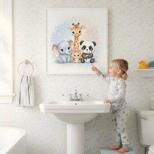 Bubbles & Smiles Animals Kids Bathroom Wall Art