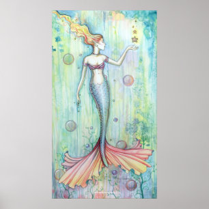 Bubbles Watercolor Mermaid Poster Print