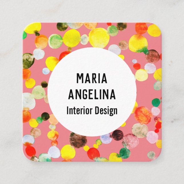 Bubbles Watercolor Spots & Dots Colourful Circles Square Business Card (Front)