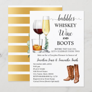 Bubbles Whiskey Wine & Boots Couples Shower Invitation