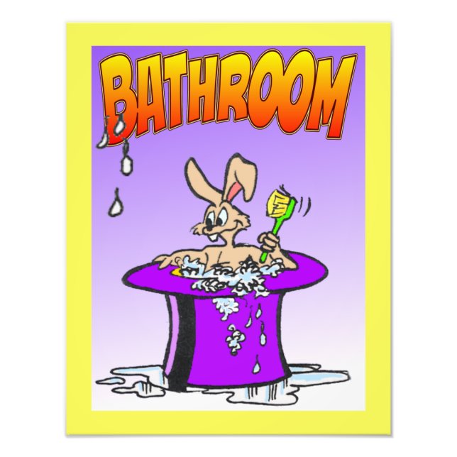 Bubbling Bunny Bathroom Poster Cust. Border Colour (Front)