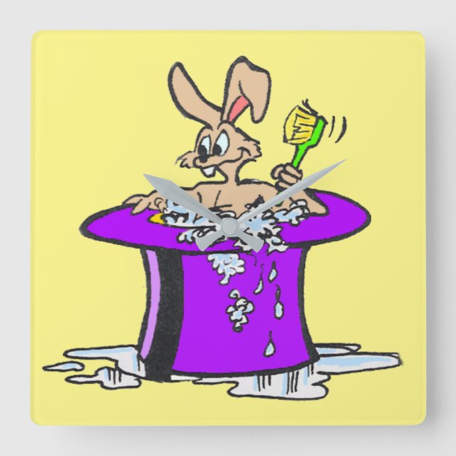 Bubbling Bunny Square Wall Clock Customizable (Front)