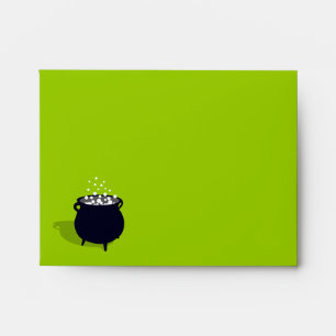 Bubbling cauldron brew black green Halloween fun Envelopes