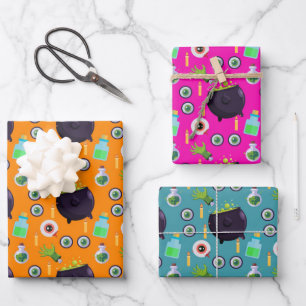 Bubbling Cauldron Magic Potion Eyeballs Halloween Wrapping Paper Sheet