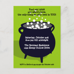 Bubbling cauldron potion green Halloween party Invitation Postcard