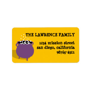 Bubbling cauldron potion yellow Halloween address Label