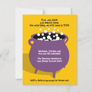 Bubbling cauldron potion yellow Halloween party Invitation