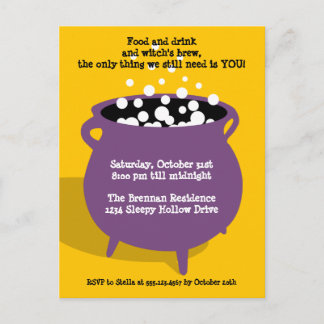 Bubbling cauldron potion yellow Halloween party Invitation Postcard