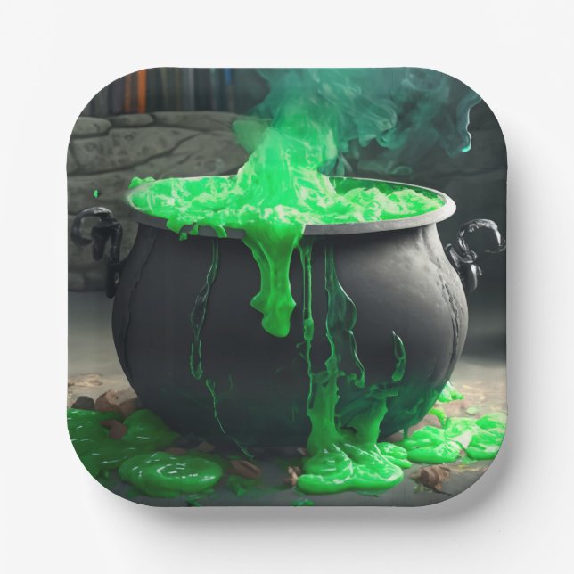 Bubbling Witch's Cauldron Halloween Paper Plate (Front)