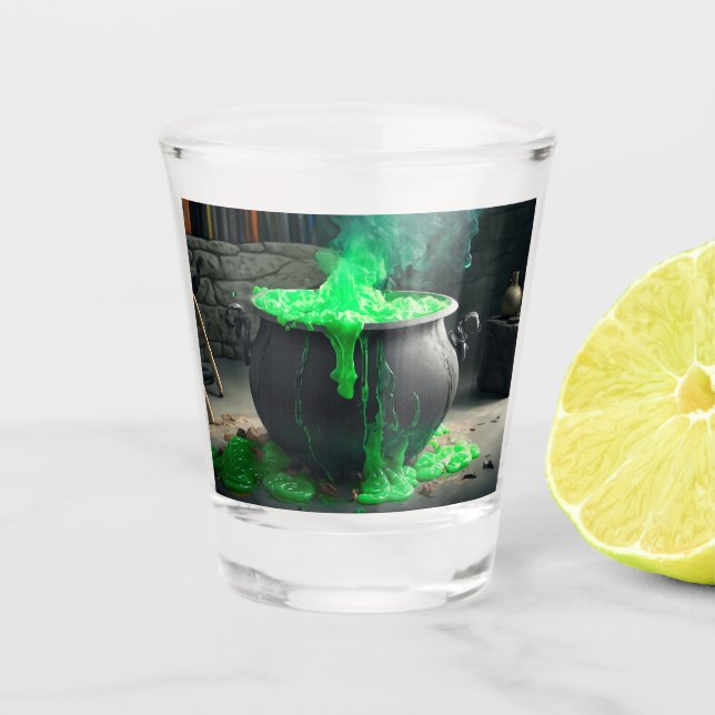 Bubbling Witch's Cauldron Halloween Shot Glass (Front)