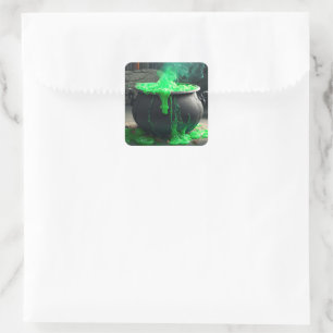 Bubbling Witch's Cauldron Halloween Square Sticker