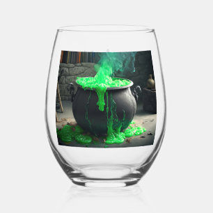 Bubbling Witch's Cauldron Halloween Stemless Wine Glass