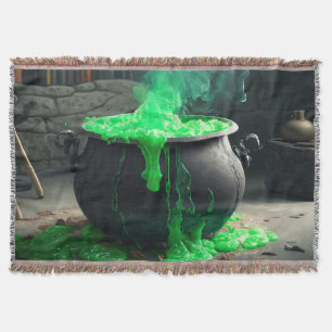 Bubbling Witch's Cauldron Halloween Throw Blanket