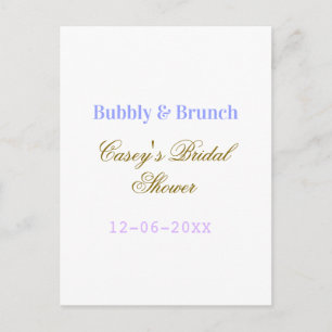 Bubbly and brunch bridal shower name date purple g postcard