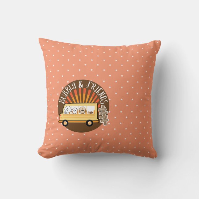 bubbly and friends-take a trip throw pillow (Front)