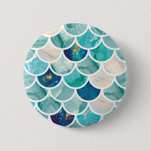 Bubbly Aqua turquoise marble mermaid fish scales 2 Inch Round Button
