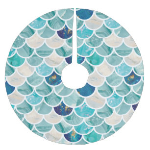 Bubbly Aqua turquoise marble mermaid fish scales Brushed Polyester Tree Skirt