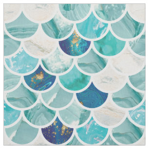 Bubbly Aqua turquoise marble mermaid fish scales Fabric